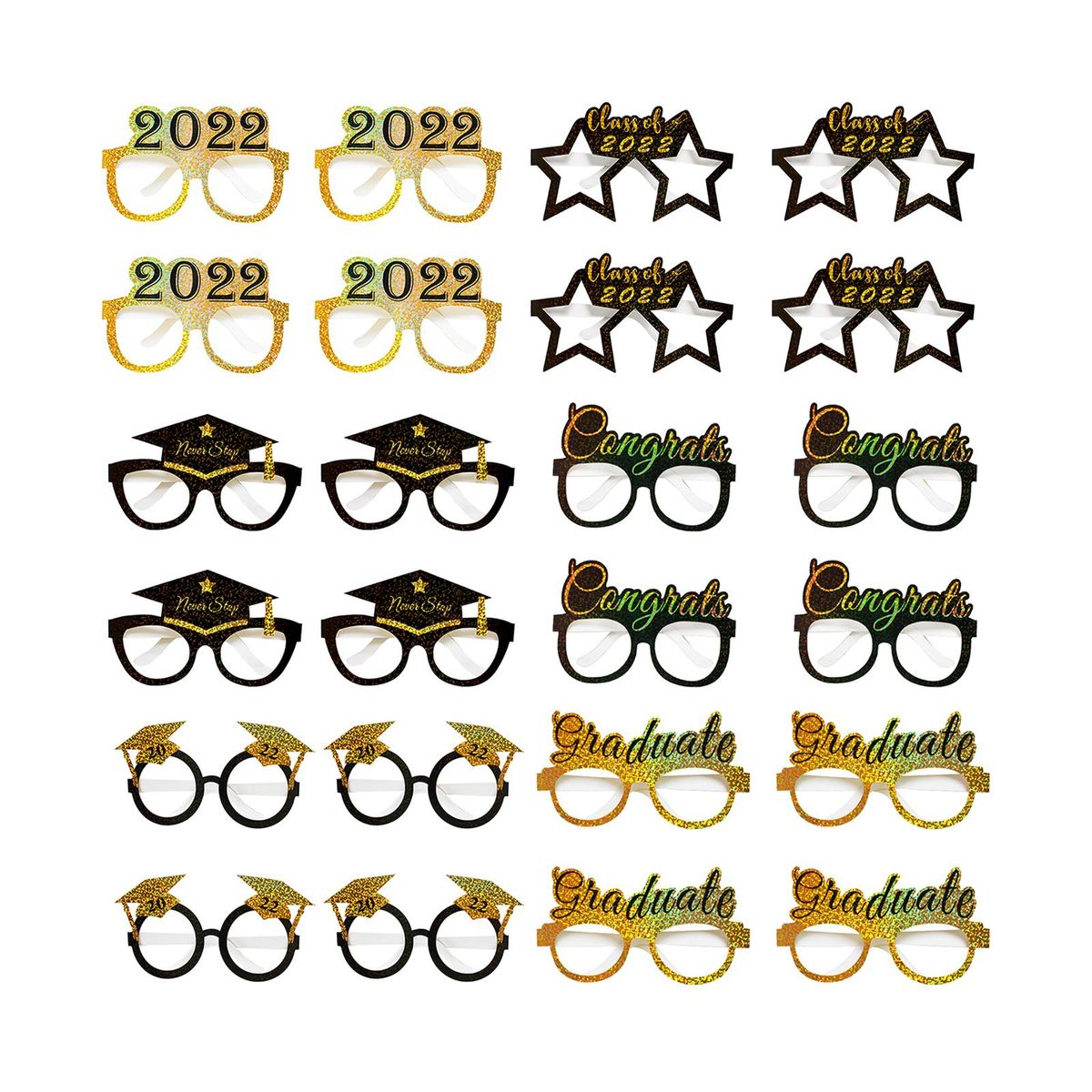 24PCS Graduation Paper Eyeglasses 2022 Glitter Glasses Photo Props School Class Classmates Party Supplies Congrats Graduation Celebration Decorations
