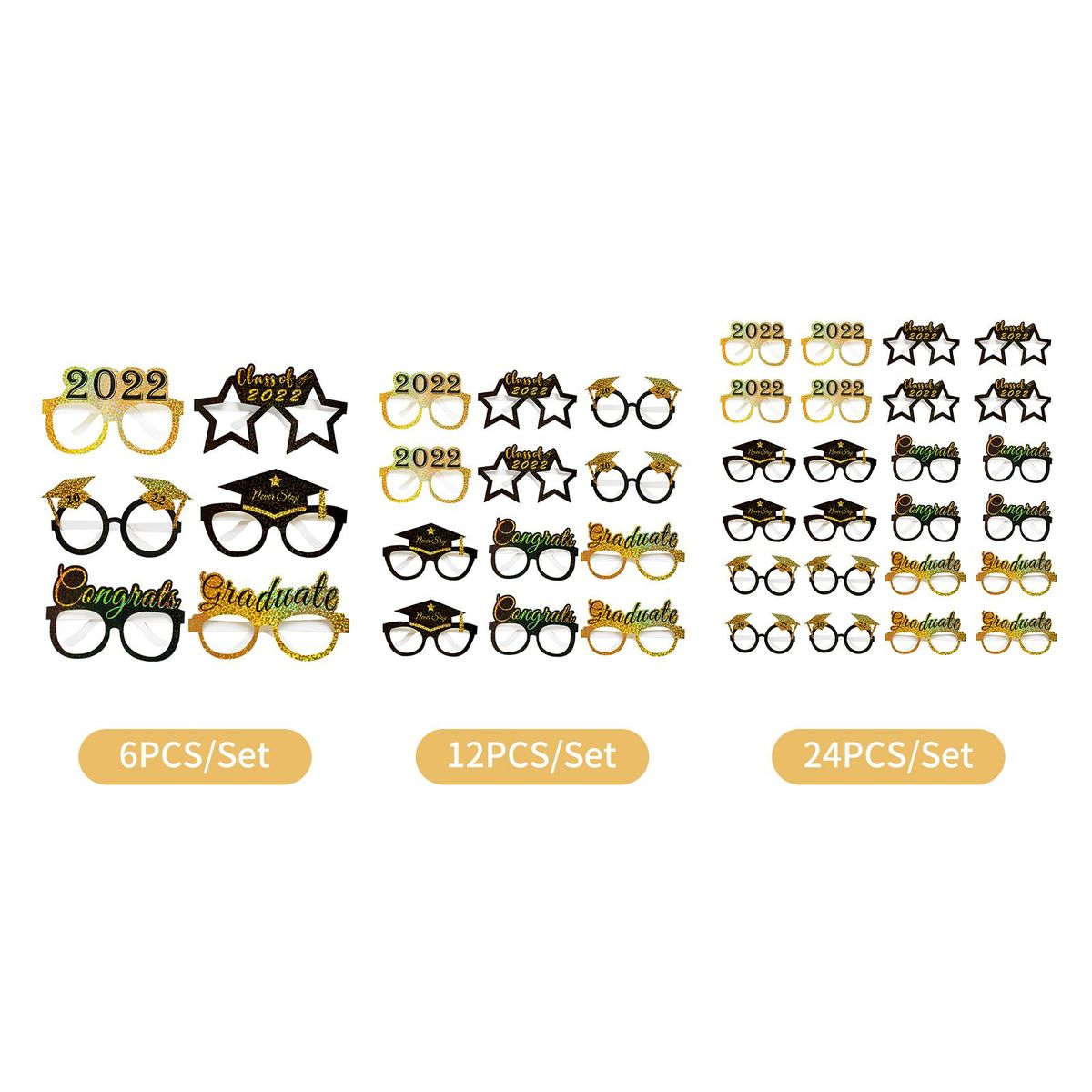 24PCS Graduation Paper Eyeglasses 2022 Glitter Glasses Photo Props School Class Classmates Party Supplies Congrats Graduation Celebration Decorations