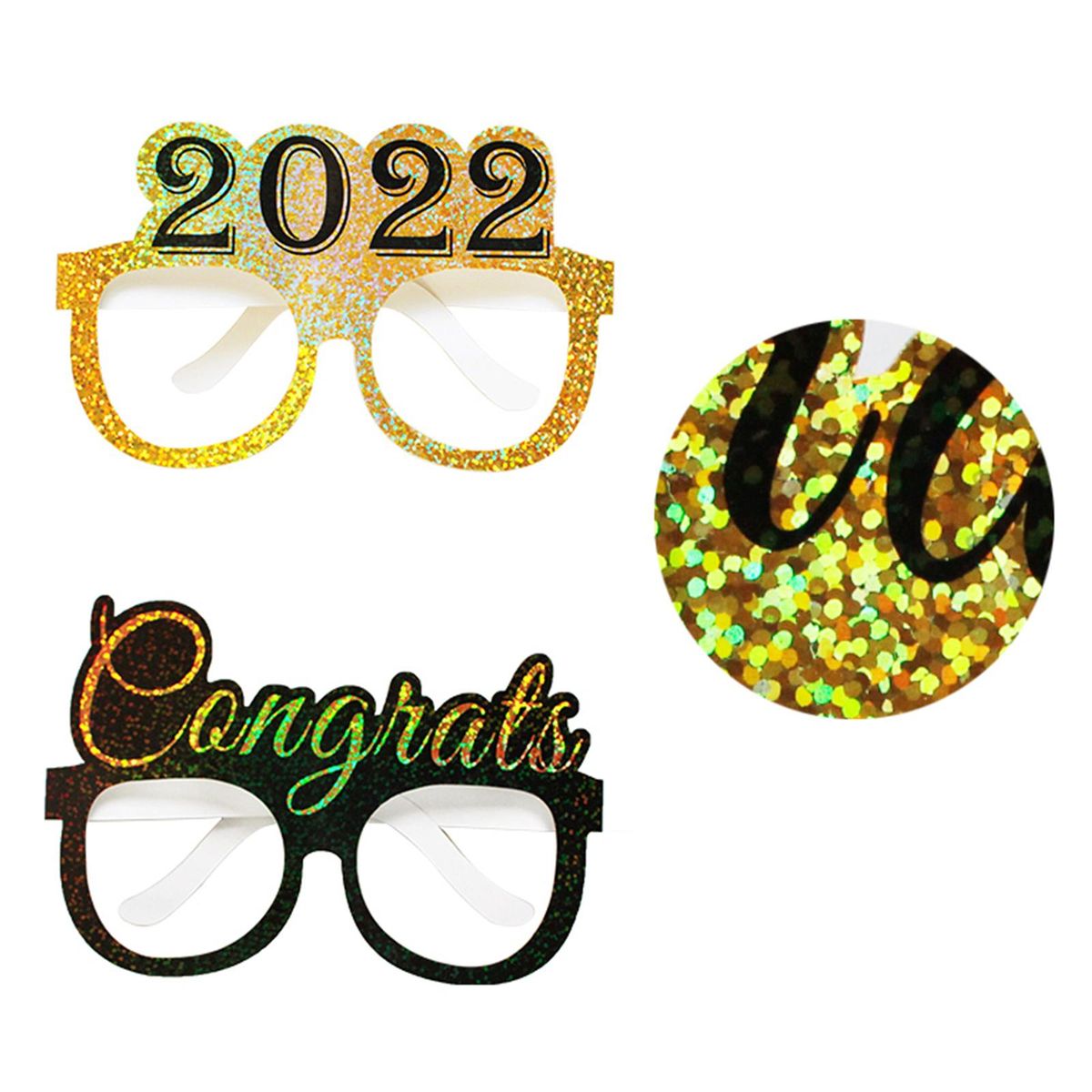 24PCS Graduation Paper Eyeglasses 2022 Glitter Glasses Photo Props School Class Classmates Party Supplies Congrats Graduation Celebration Decorations