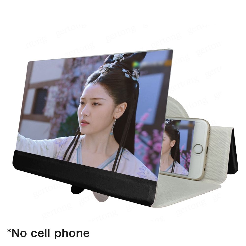 (Black)5D Screen Amplifier Folding Leather Mobile Phone Magnifying Glass HD Stand Video Amplifier Bracket Enlarge Stand Eyes Protection RA