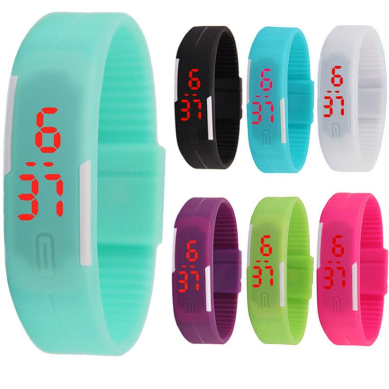 Sports Thin Strap LED Time Date Display Children Kids-Black