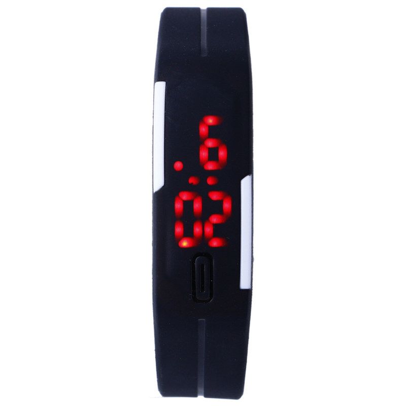 Sports Thin Strap LED Time Date Display Children Kids-Black
