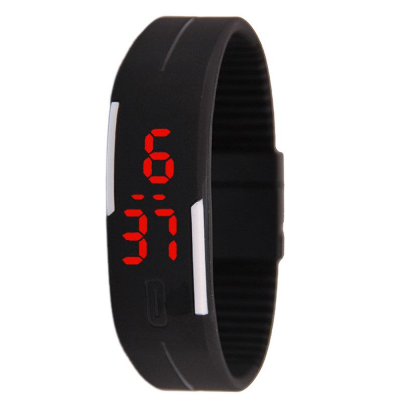 Sports Thin Strap LED Time Date Display Children Kids-Black