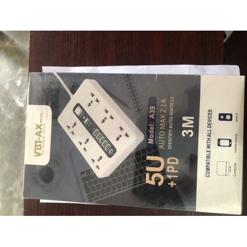 Extension Box - Surge Protector With 5-USB Port,6 PLUGS,1-PD
