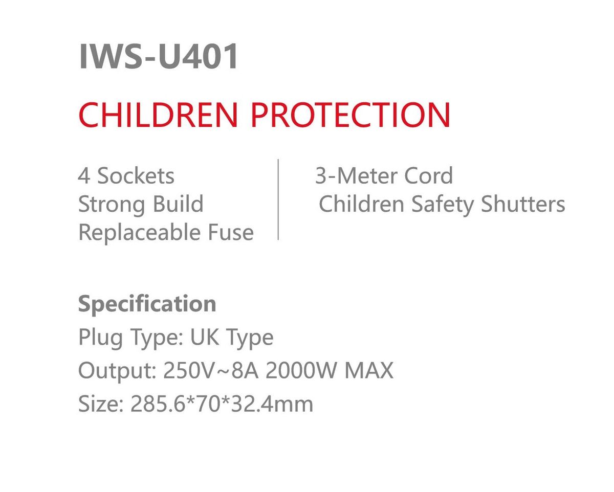 4 Sockets 3m Cord Extension Socket (IWS-U401)