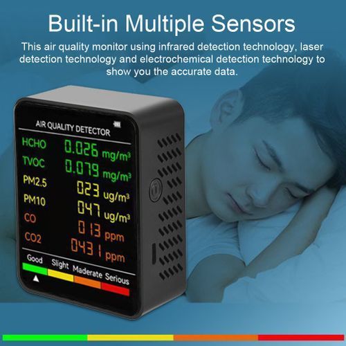 6-In-1 PM2.5+PM10+HCHO+TVOC+CO+CO2 Multifunctional Air Quality Detector