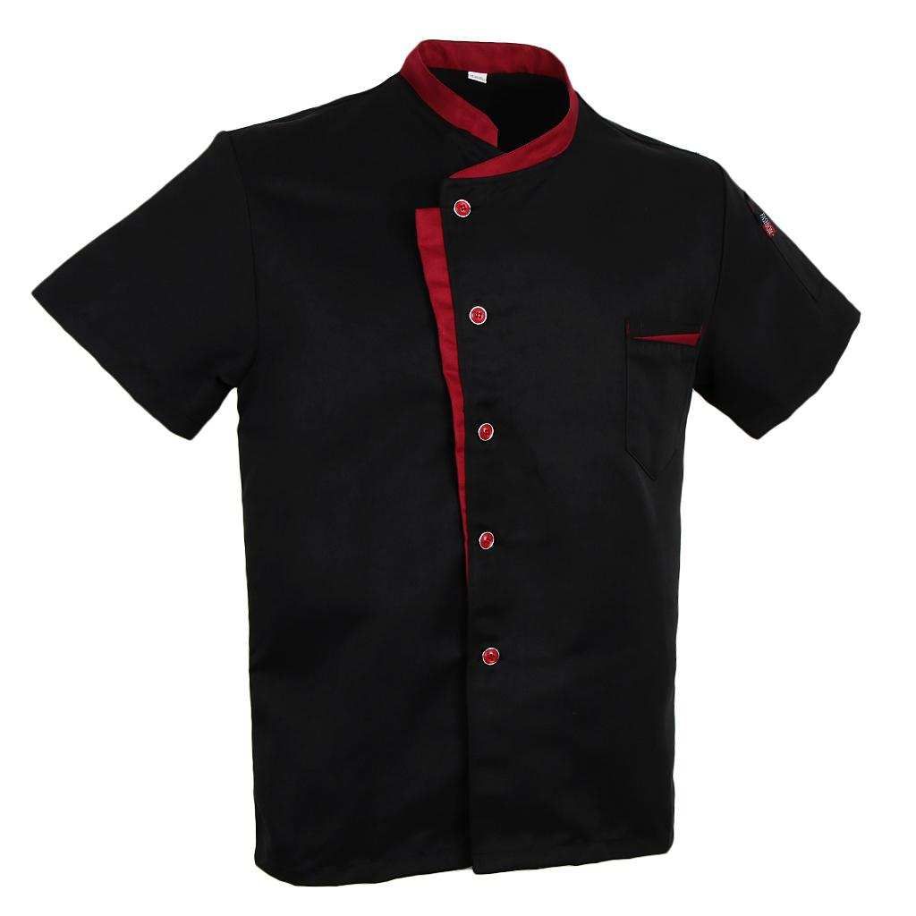 Women Men Chef Tunic Shirt Uniforms Workwear Apparel Cooker Black M