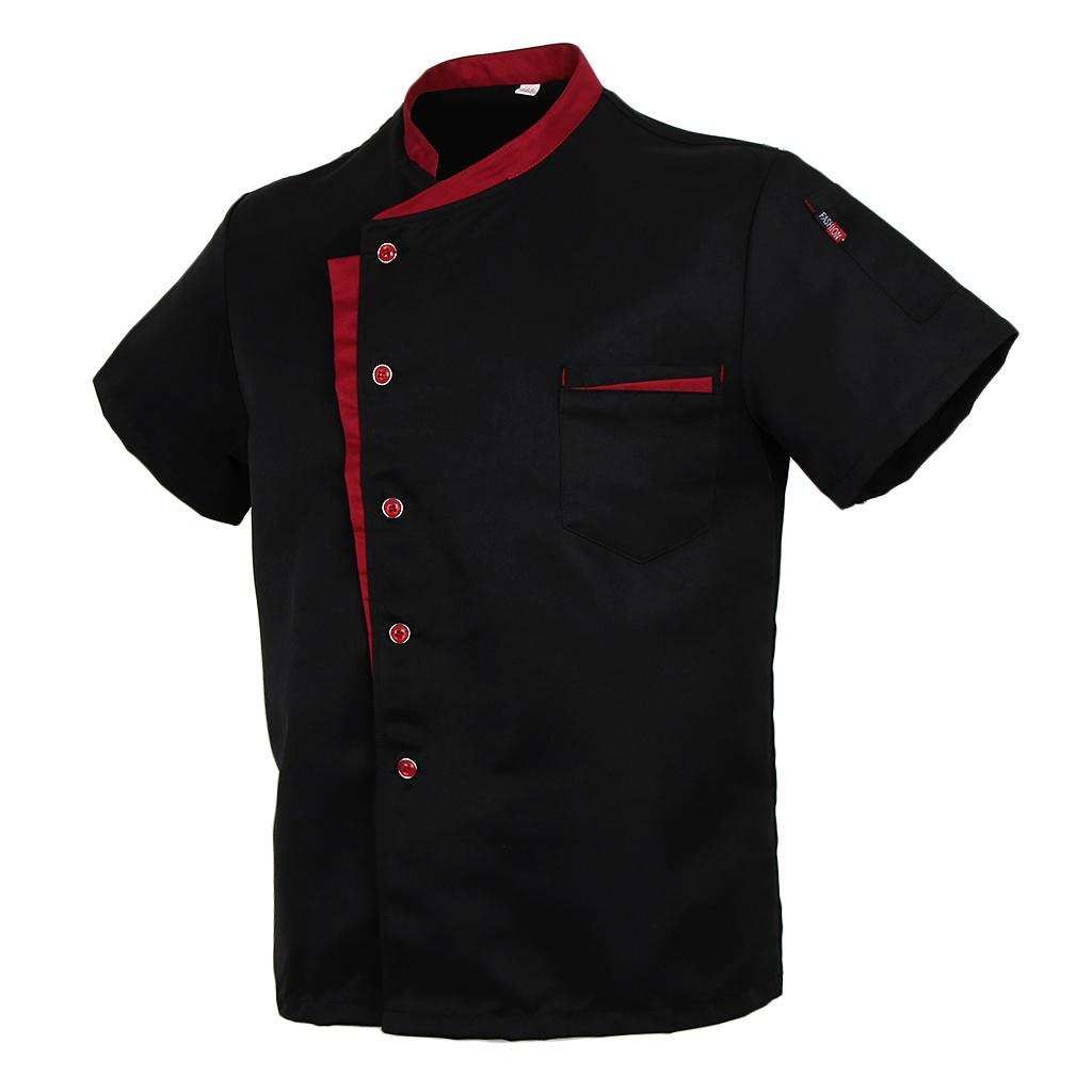 Women Men Chef Tunic Shirt Uniforms Workwear Apparel Cooker Black M