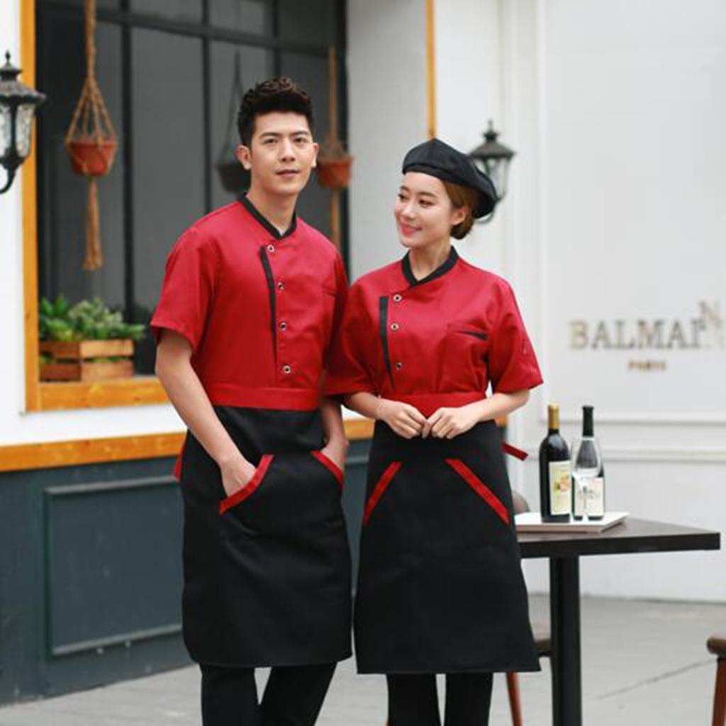 Women Men Chef Tunic Shirt Uniforms Workwear Apparel Cooker Black M