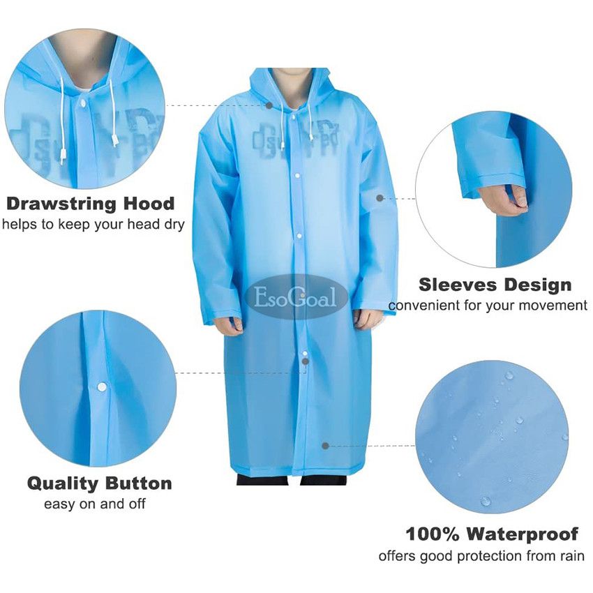 EsoGoal Portable Raincoat Waterproof With Hat - Blue