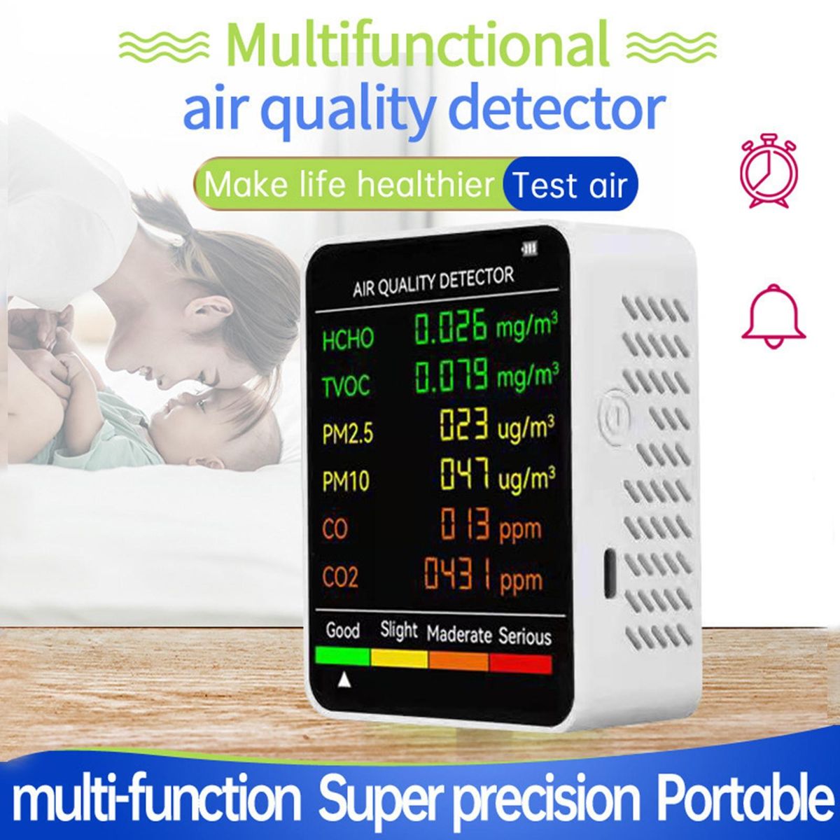 Air Quality Monitor 6 in 1 Multifunctional Air Quality Monitor White