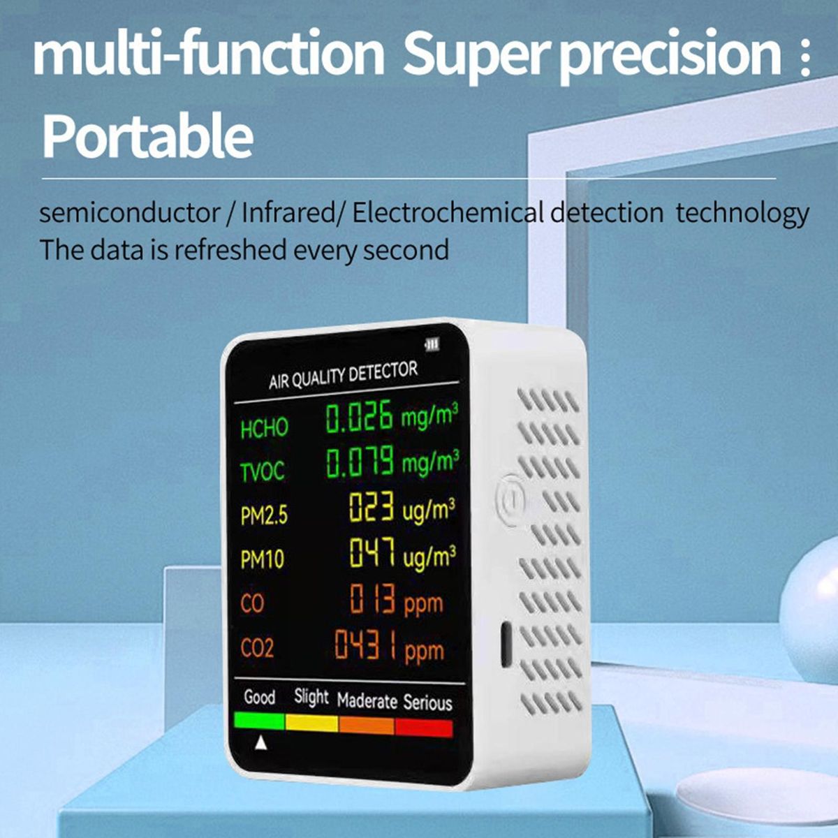 Air Quality Monitor 6 in 1 Multifunctional Air Quality Monitor White
