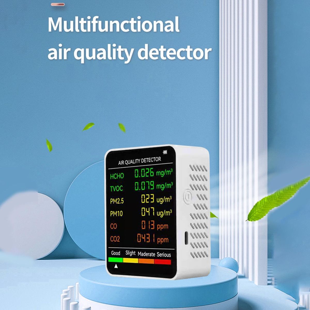 Air Quality Monitor 6 in 1 Multifunctional Air Quality Monitor White