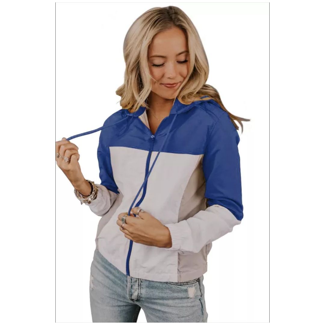 R Blue Color Block Jackson Zip Jacket