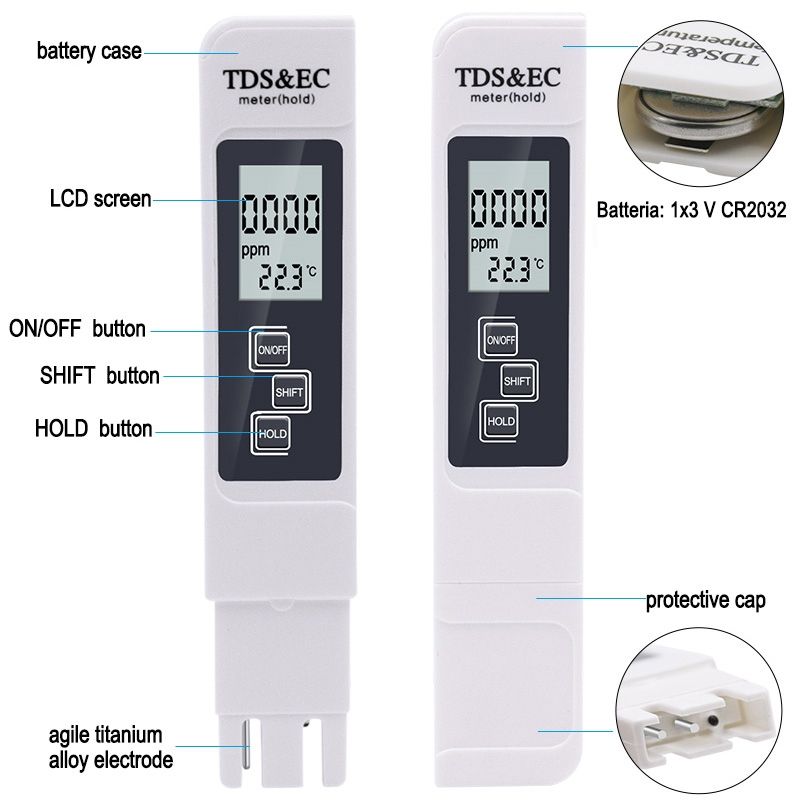 Backlight Model TDS & EC Water Quality Test Pen Backlight Model (White)