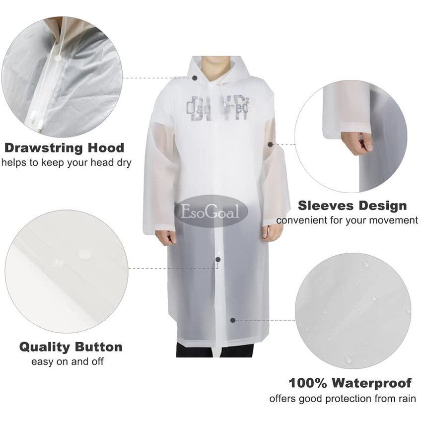 EsoGoal Portable Raincoat Waterproof With Hat - White