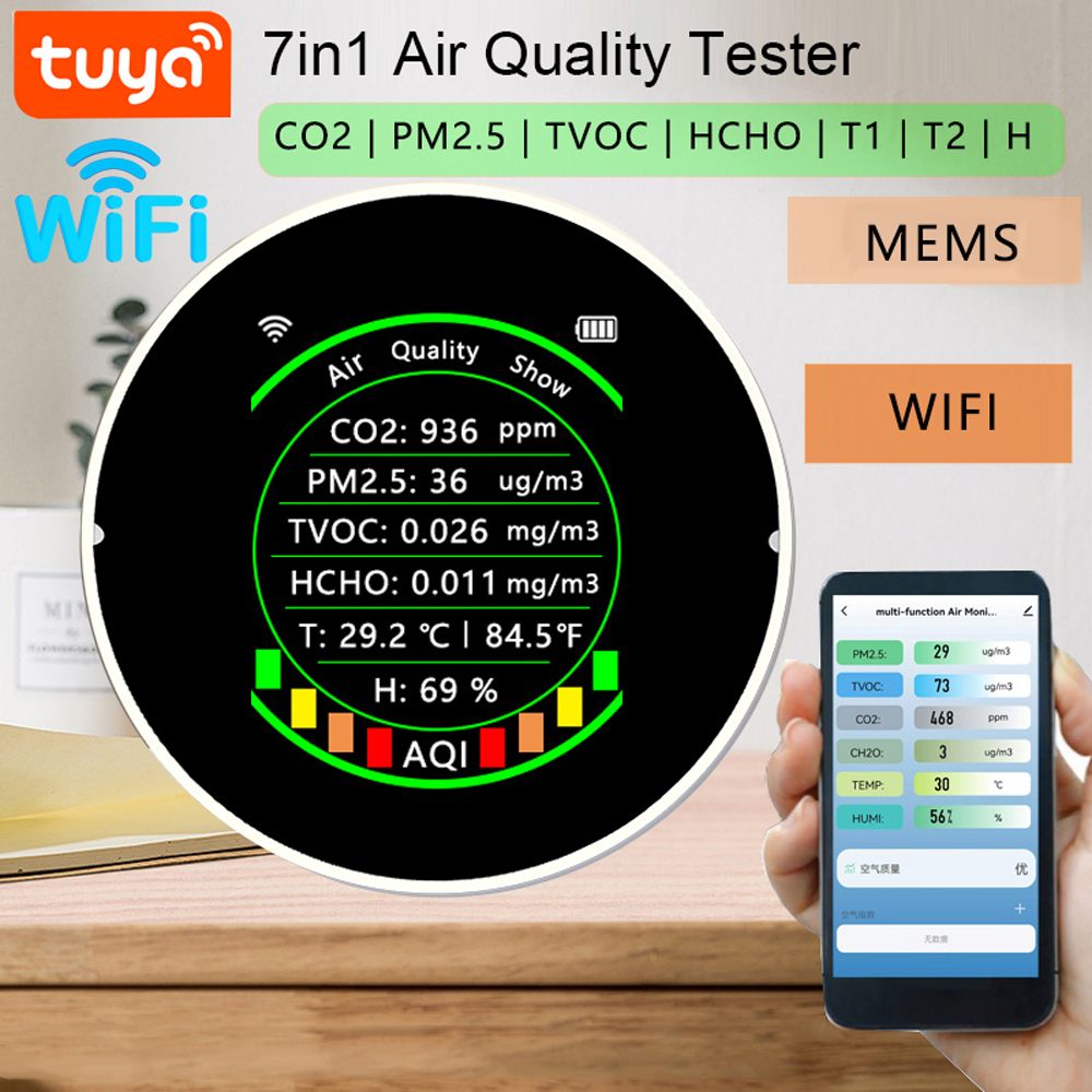 Tuya Wifi 7In1 Multifunctional Air Quality Meter Pm2.5 Co2