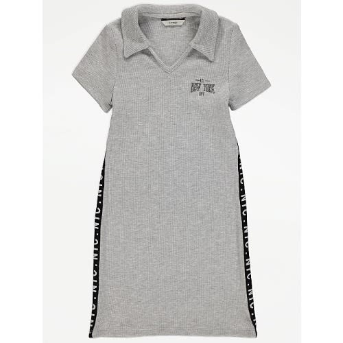 Girls New York Slogan Dress - Grey