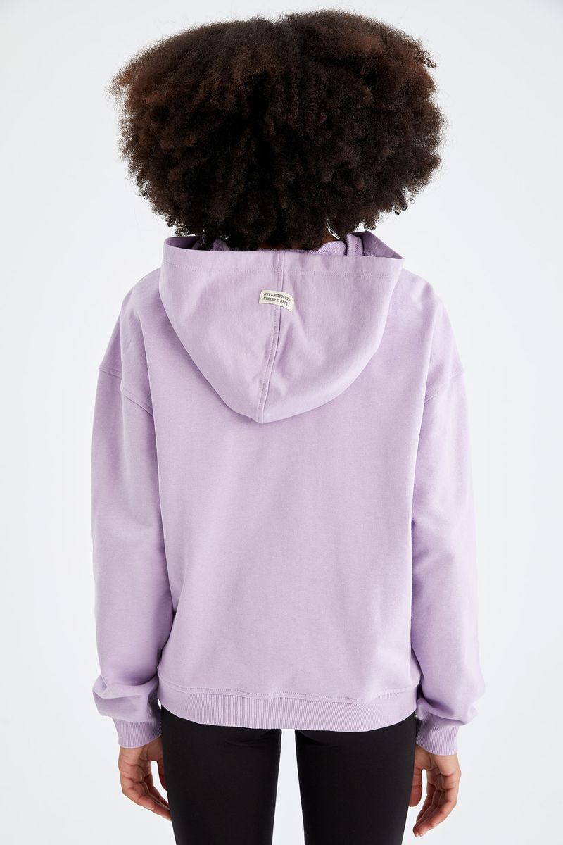 Woman - Hooded Cropped Fit Knitted Sweat Shirt-Purple