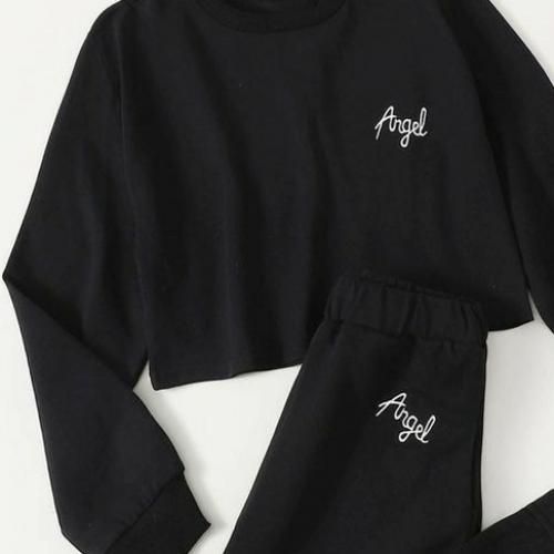 Black Crop Sweatshirt  And Joggers