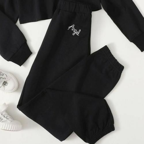 Black Crop Sweatshirt  And Joggers