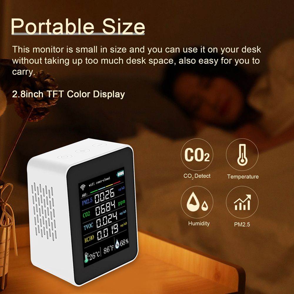 Tuya Wifi Portable Air Quality Meter 7In1 Pm2.5 Co2 Tvoc