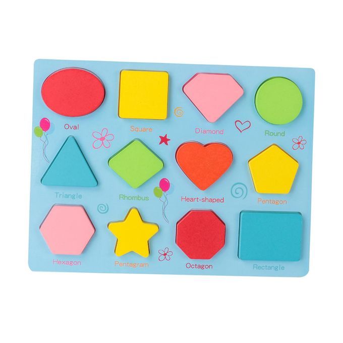 Wooden Geometric Shapes Puzzle - 12 Shapes