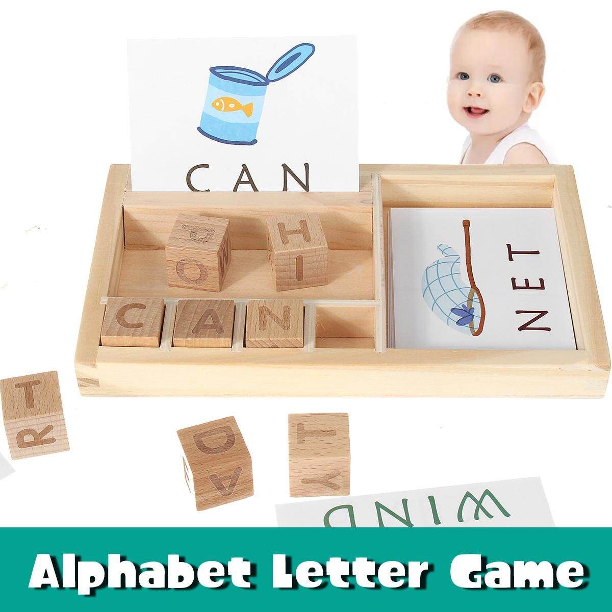 Children's Intellectual Development Toy Wooden Spell Alphabet Puzzle Developmental Letters Blocks With Cards Board Develops Vocabulary