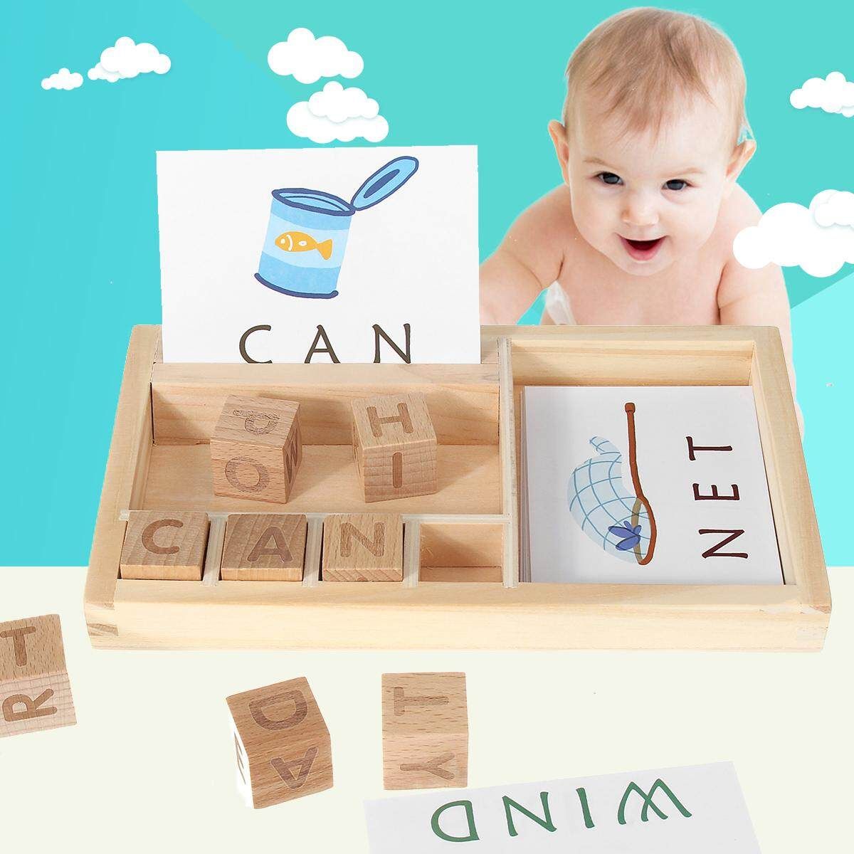 Children's Intellectual Development Toy Wooden Spell Alphabet Puzzle Developmental Letters Blocks With Cards Board Develops Vocabulary