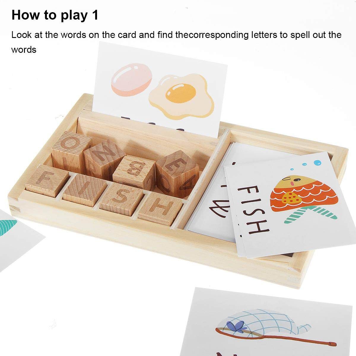 Children's Intellectual Development Toy Wooden Spell Alphabet Puzzle Developmental Letters Blocks With Cards Board Develops Vocabulary