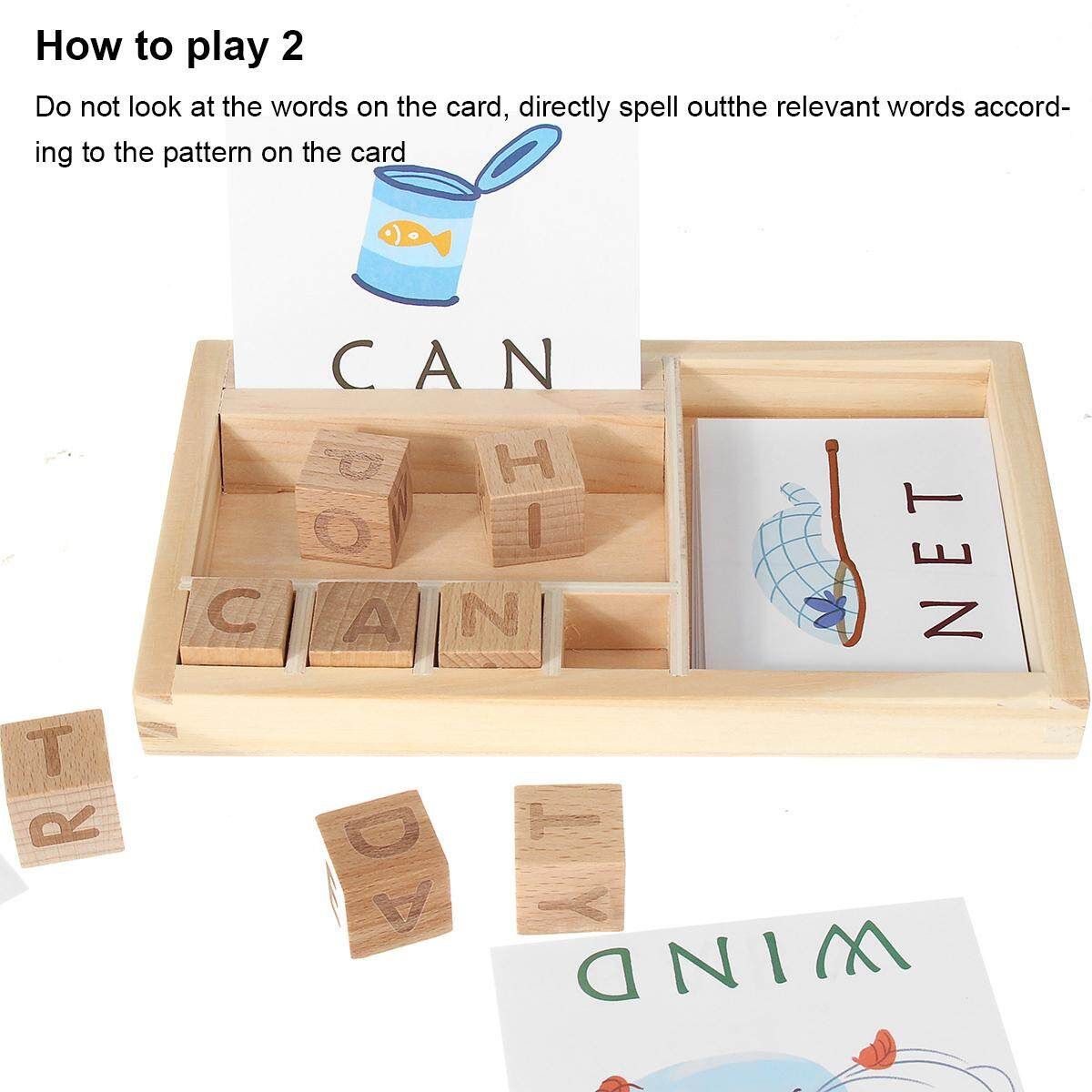 Children's Intellectual Development Toy Wooden Spell Alphabet Puzzle Developmental Letters Blocks With Cards Board Develops Vocabulary
