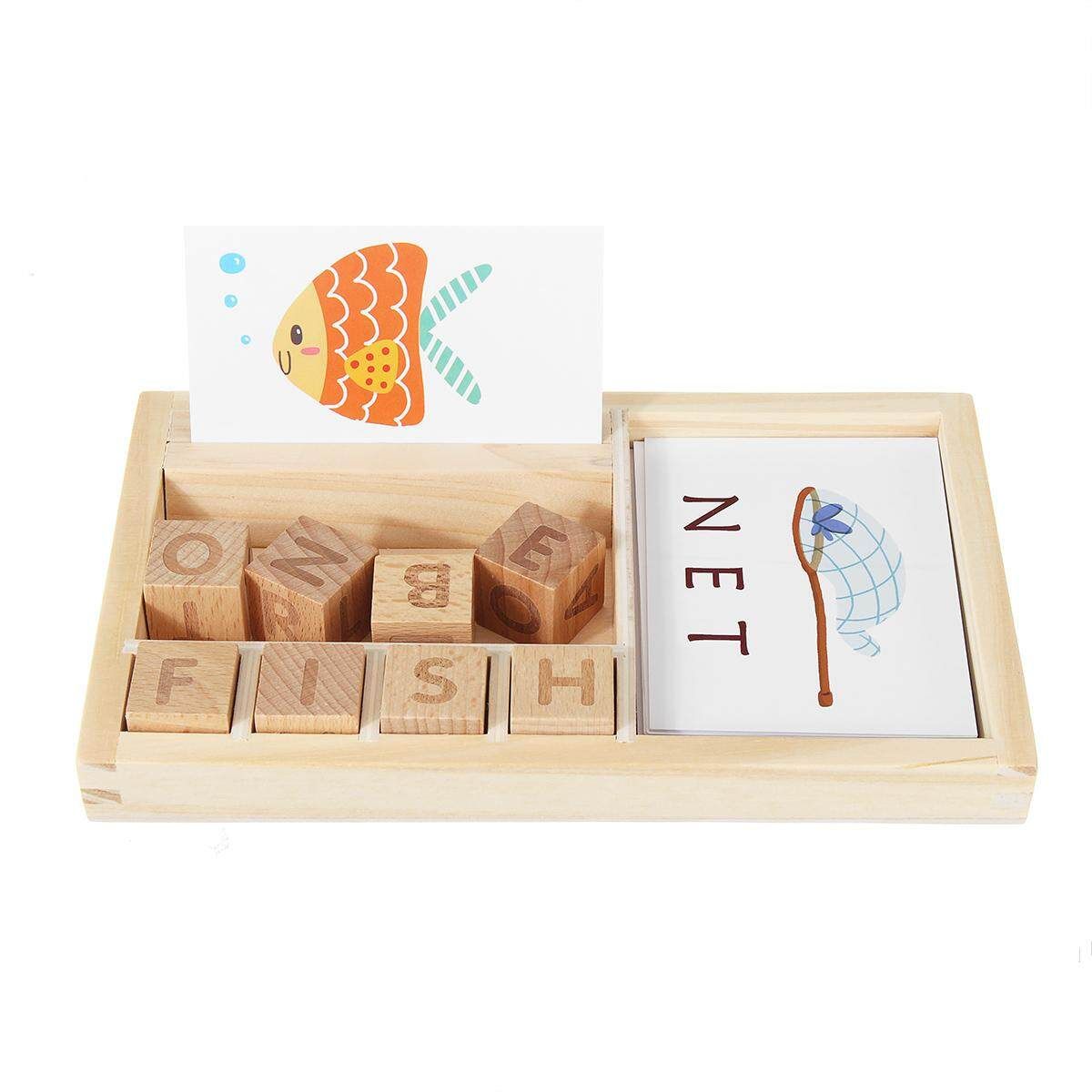 Children's Intellectual Development Toy Wooden Spell Alphabet Puzzle Developmental Letters Blocks With Cards Board Develops Vocabulary
