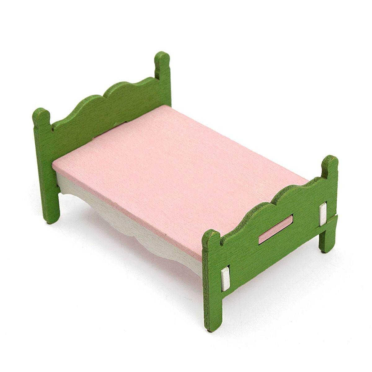 Doll House Miniature Bedroom Wooden Furniture Set Kids Role Pretend Play Toy
