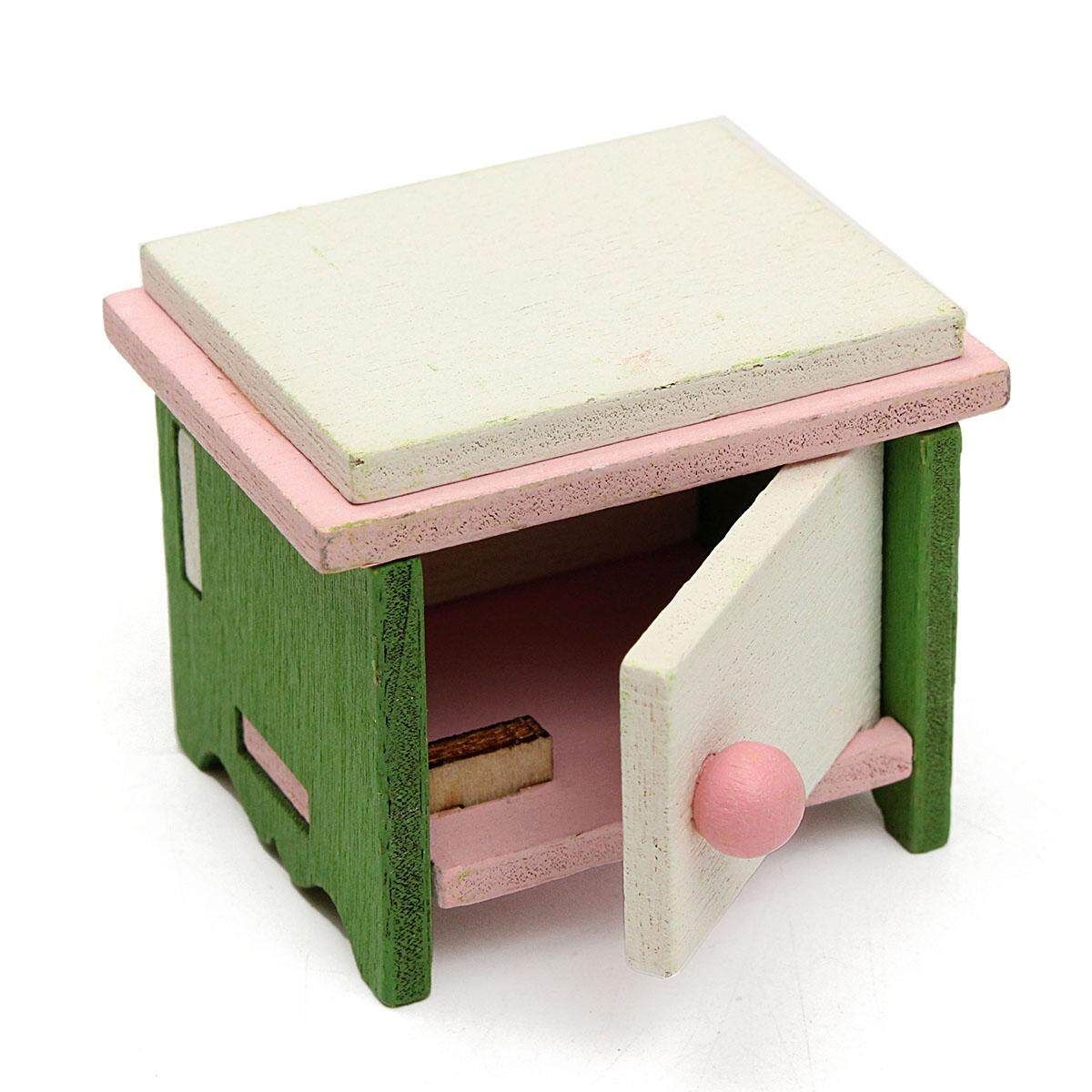 Doll House Miniature Bedroom Wooden Furniture Set Kids Role Pretend Play Toy