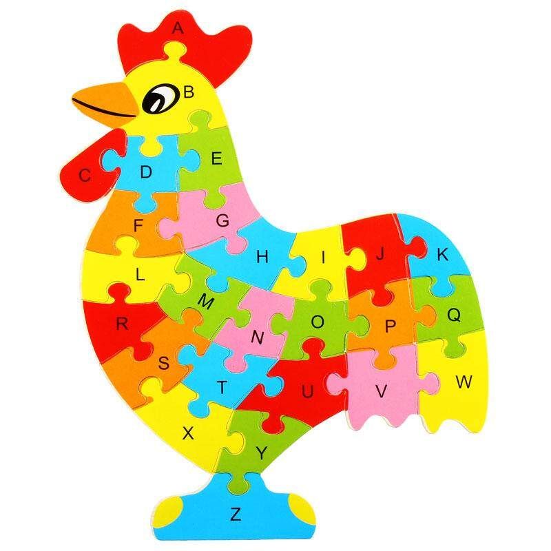 Wooden Animal Puzzle Jigsaw Alphabet Letter Blocks Kid Learing Educational Toy Yellow