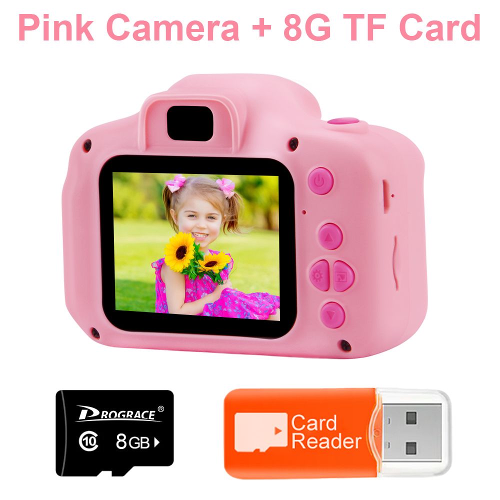 Child Camera Action Digital Photo Camera Video Camera For Children Kid Sport Camera Toys For Girl Birthday Gift For Boy 8G Card Pink Camera