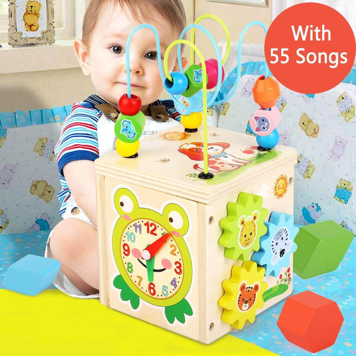 5 In 1 Wooden Baby Educational Counting Bead Maze Toys Gift For Kid With Music Rainbow