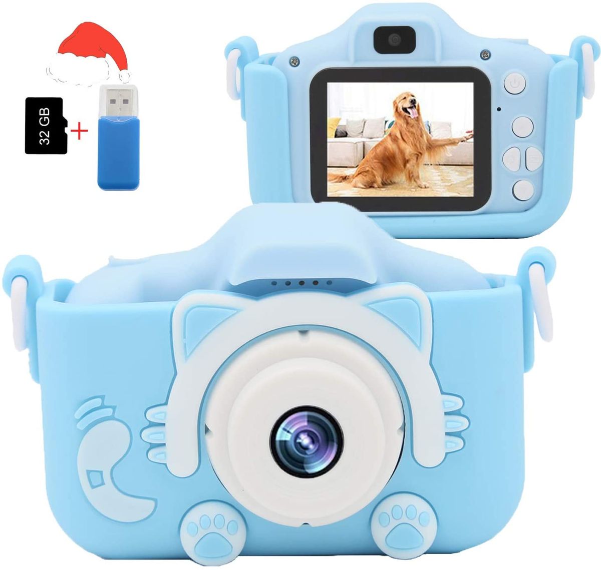 Kids Camera Educational Toys 3-10 Year Old Toys For Girls/Boys Children's Birthday Gift Digital Cameras 1080P Cartoon Video Cam Blue-32G