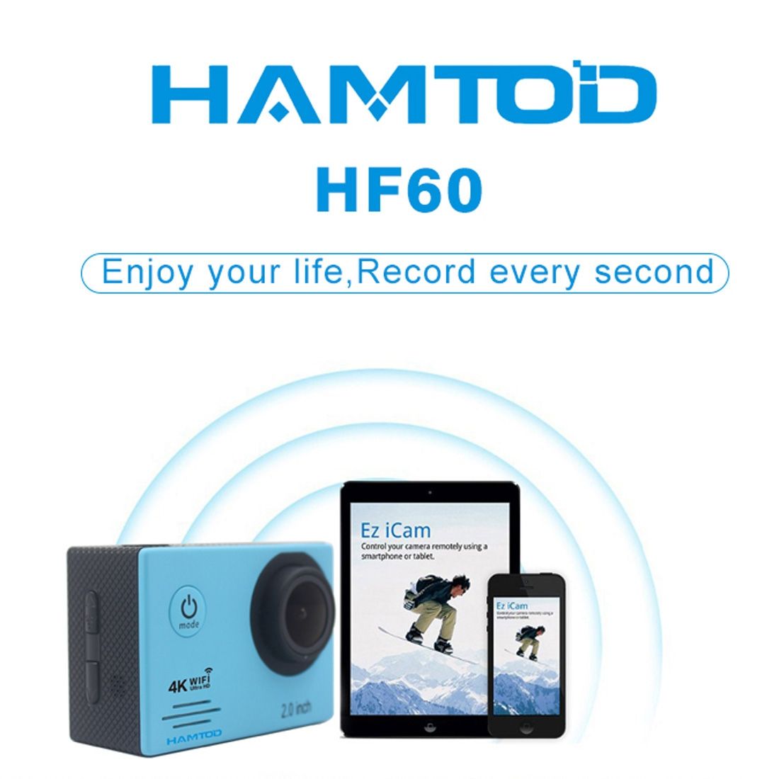 HAMTOD HF60 UHD 4K WiFi 16.0MP Sport Camera With Waterproof Case, Generalplus 4247, 2.0 Inch LCD Screen, 120 Degree Wide Angle Lens, With Simple Accessories(Blue)