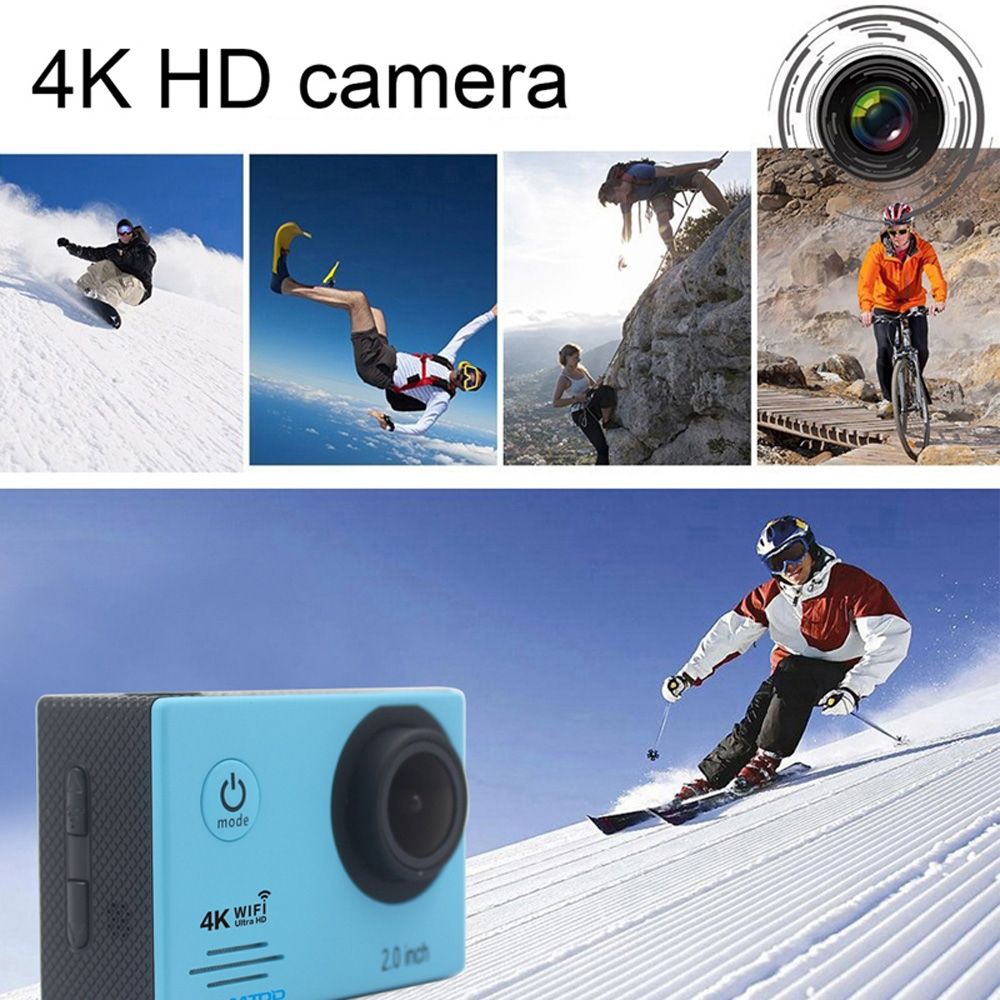 HAMTOD HF60 UHD 4K WiFi 16.0MP Sport Camera With Waterproof Case, Generalplus 4247, 2.0 Inch LCD Screen, 120 Degree Wide Angle Lens, With Simple Accessories(Blue)