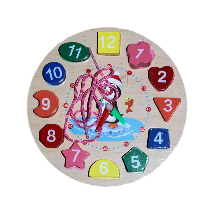Wooden Clock Puzzle Kids Educational Learning Toy Number Blocks Puzzle