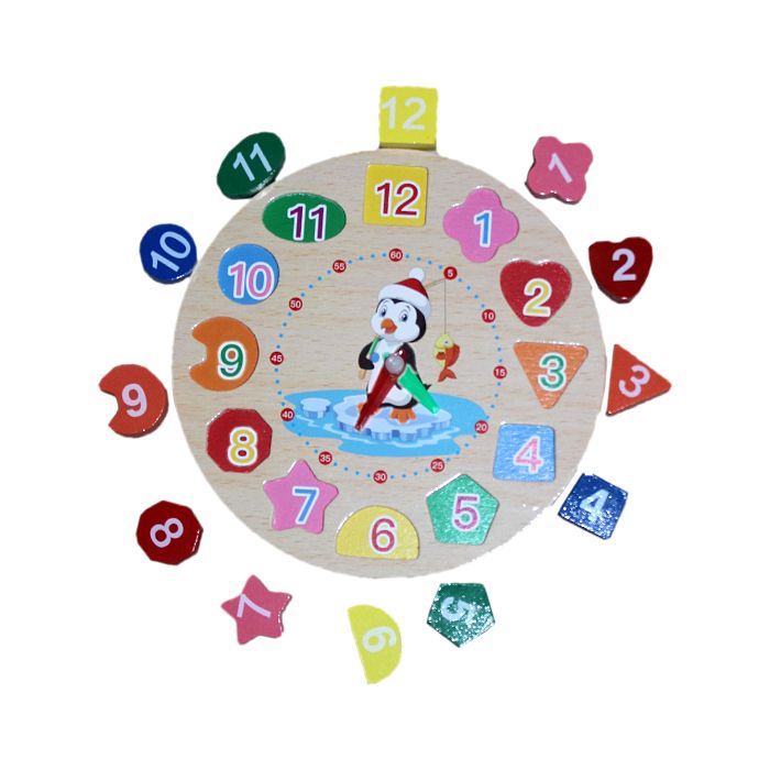 Wooden Clock Puzzle Kids Educational Learning Toy Number Blocks Puzzle