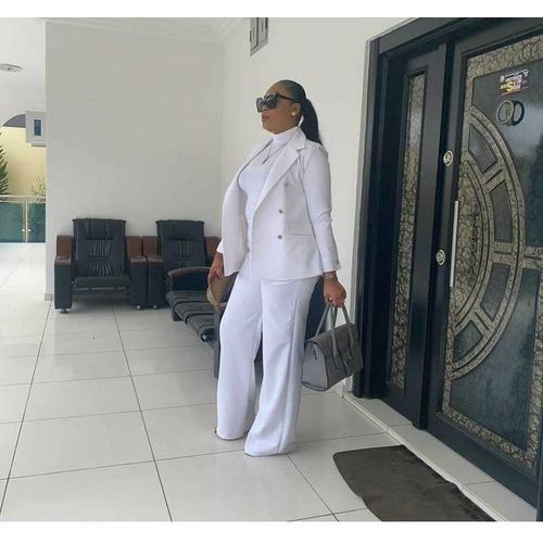 Women Blazer Sets Buttons White Wide Leg Pant Suits Fashion White
