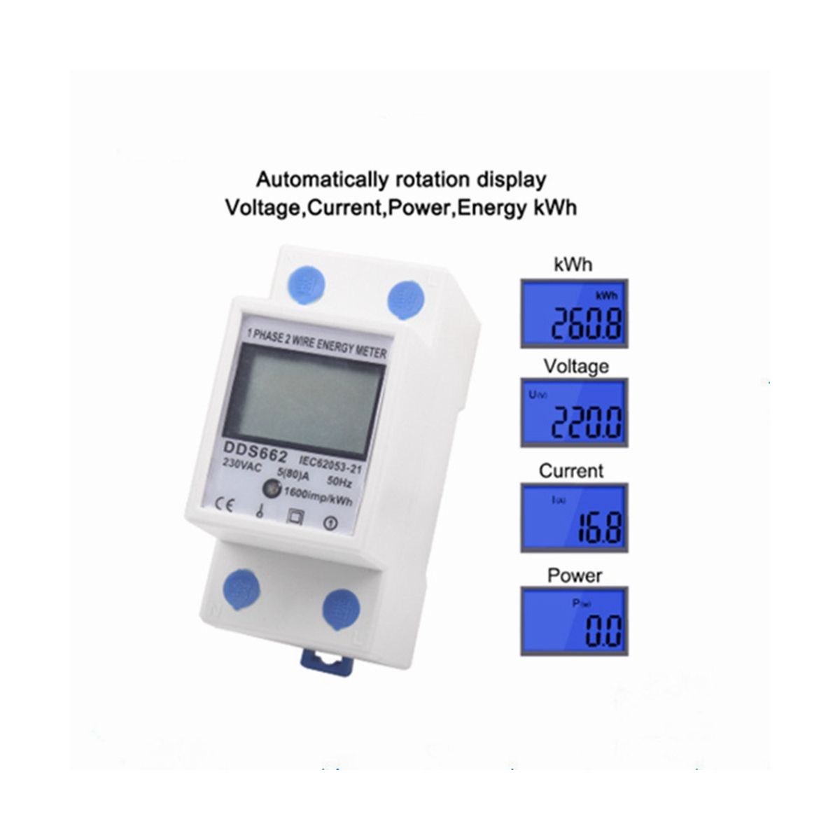 Single Phase Two Wire LCD Backlight Digital Display Single Phase Electronic Energy KWh Meter AC 230V Electric Din Rail
