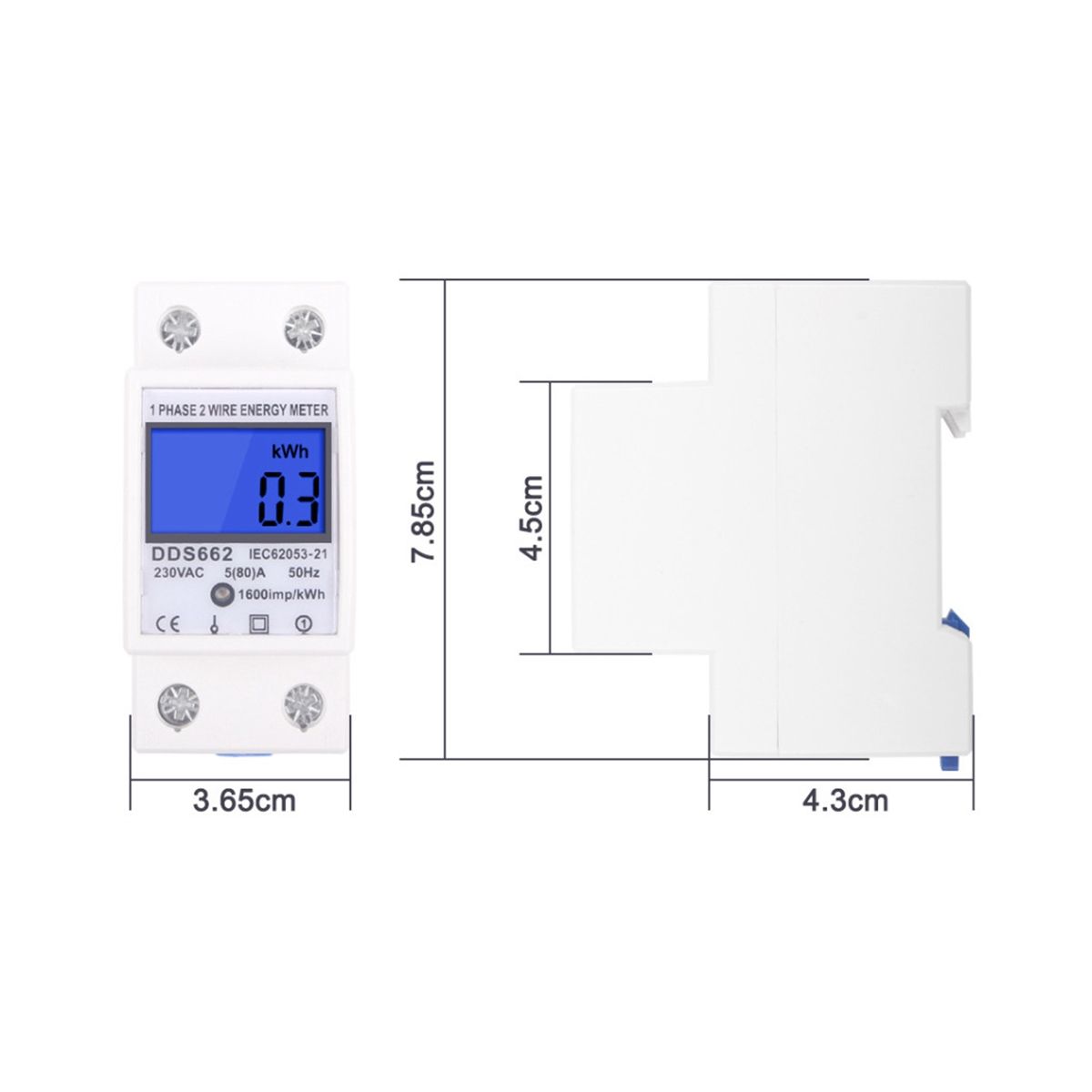 Single Phase Two Wire LCD Backlight Digital Display Single Phase Electronic Energy KWh Meter AC 230V Electric Din Rail