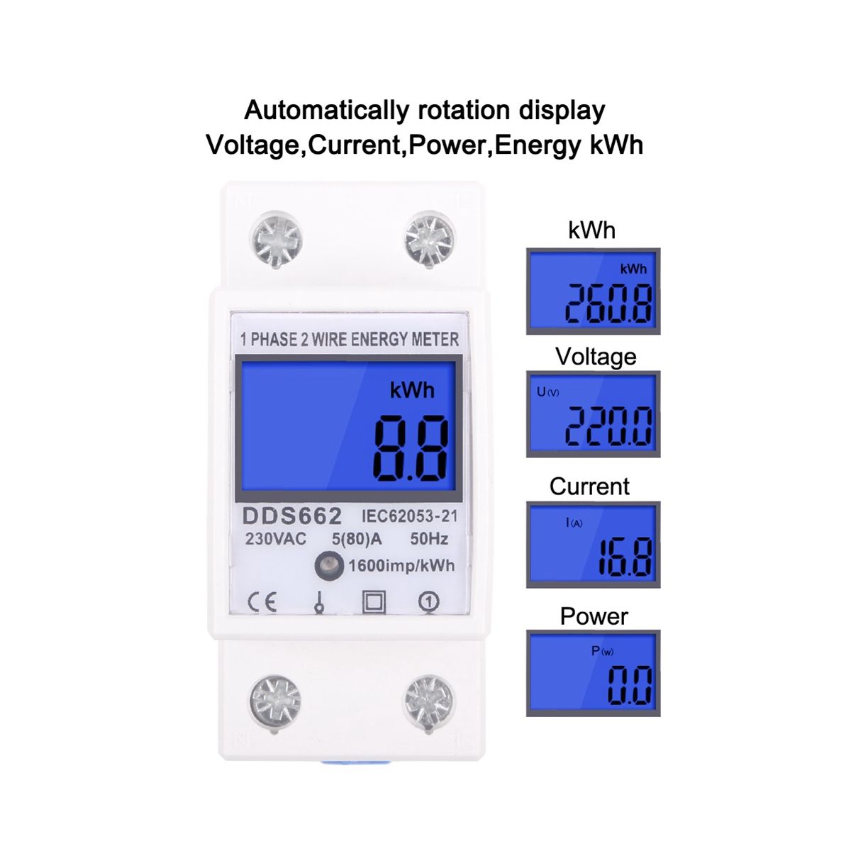 Single Phase Two Wire LCD Backlight Digital Display Single Phase Electronic Energy KWh Meter AC 230V Electric Din Rail