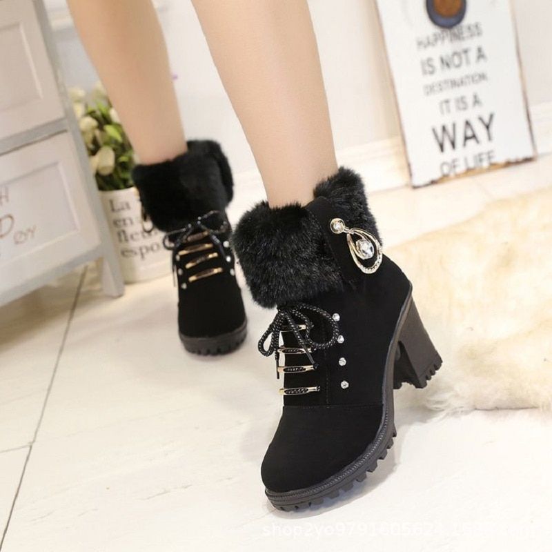 Waterproof Thick With High Heels Ladies Boots