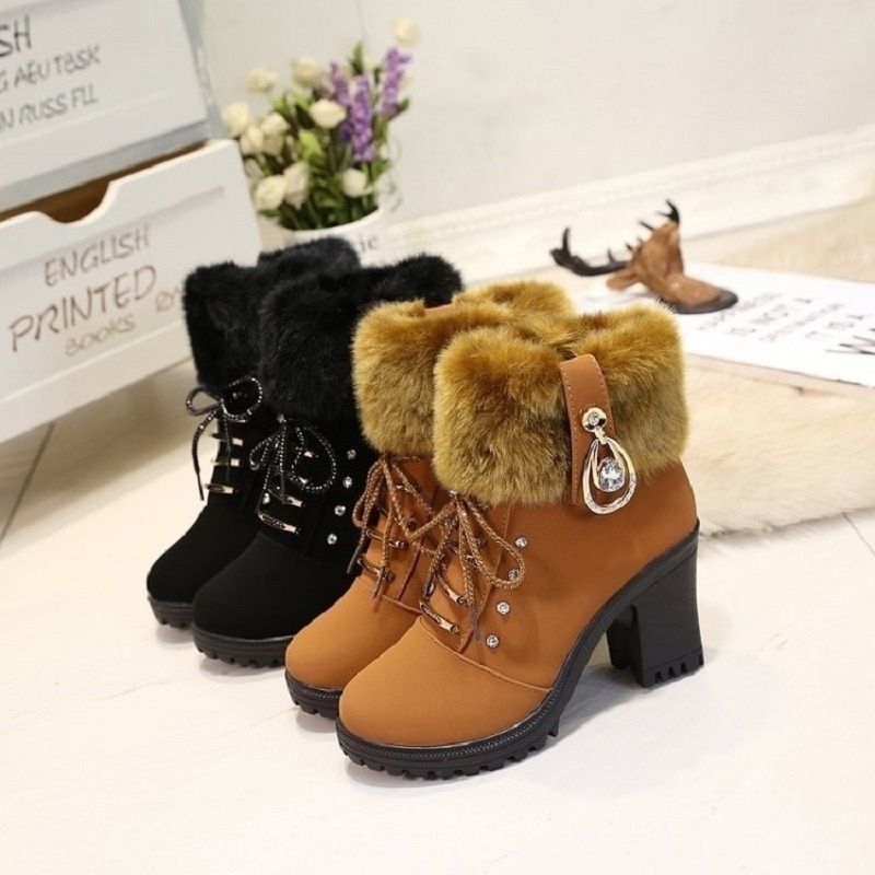 Waterproof Thick With High Heels Ladies Boots