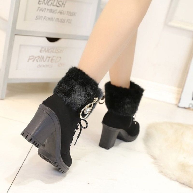 Waterproof Thick With High Heels Ladies Boots