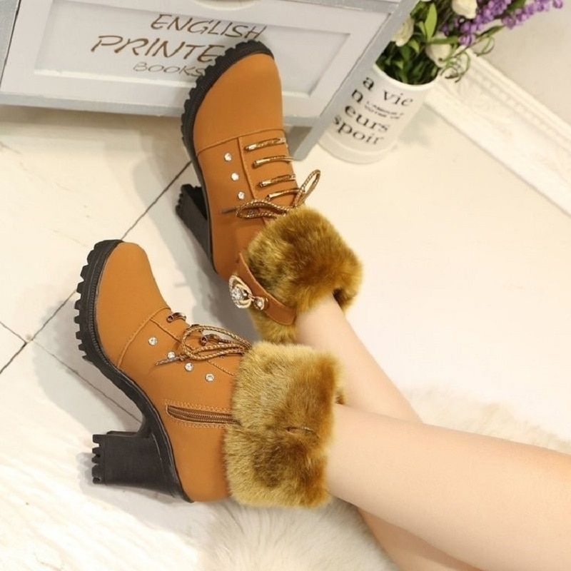 Waterproof Thick With High Heels Ladies Boots